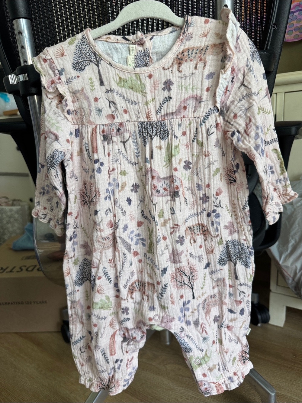 Toddler Girls Woodland Print Long-Sleeve Romper - Pink